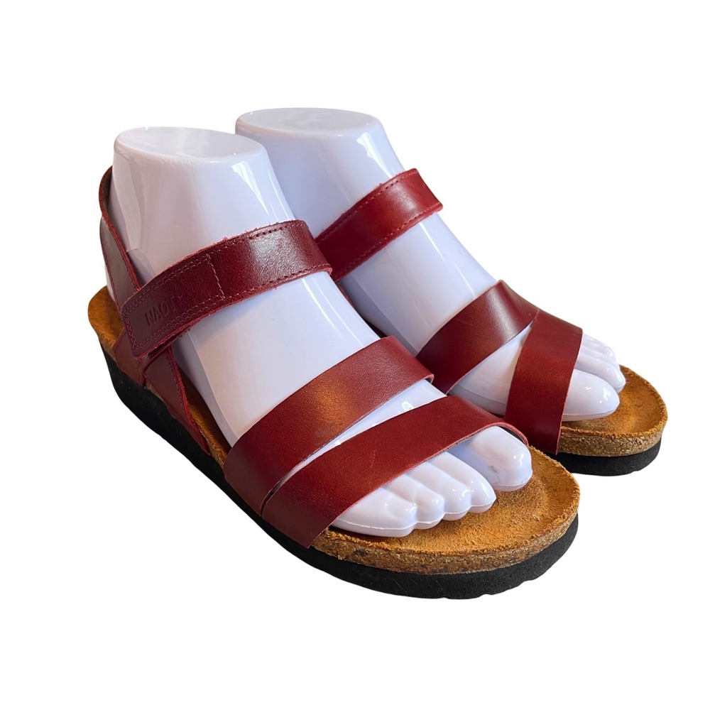 Naot Sandals Womens Size 37 6.5 Burgundy cherry Leather Cork Footbed Strappy